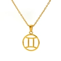 Elegant gold Gemini zodiac pendant necklace with hollow circular design on white background - Gemini