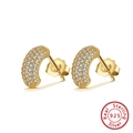 Sparkling gold-plated 925 sterling silver stud earrings with pavé zircon setting - APE15-Gold Curved