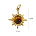 Gold starburst pendant with brown gemstone, size 13mm by 11mm, jewelry component - Tiger Eye