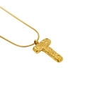 Golden stainless steel letter T pendant necklace with textured hammered lava finish - Letter T