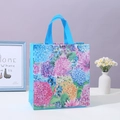 Waterproof non-woven gift bag with colorful hydrangea floral print and blue handles - Blue Hydrangea (4004-2) / Small 23*22*11cm
