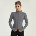 Veste de yoga thermique grise pour femme avec fermeture éclair et passants de pouces - Gris Roche de Mer