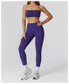 Detail of purple seamless yoga set showing high-waist leggings and sports bra texture - S / Sports Bra + Leggings / Navy Blue
