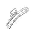 Detailed view of a silver hollow rectangular metal hair claw clip on white background - Rectangle / Silver