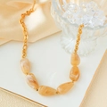 Golden stainless steel chain necklace featuring amber marbled resin stones - Stainless Steel Marble Pattern Necklace / Light Hazel