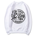 White crewneck sweatshirt with black skull print and Have The Day You Deserve slogan - White (Style 3)