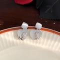 Elegant heart-shaped cat-eye stone earrings with rose design and fine zircon stones - E6625-925 Sterling Silver Earring Post / Silver