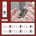 Pink bow and glitter plaid press-on nails set with almond shape for women styling - Girly Heart Style (Z1178) / Glue Type