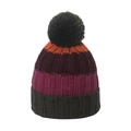 Berretto in maglia a righe colorate da uomo con fodera in pile e pompon nero su sfondo bianco - M(56-58cm) / Arancione Rosa Viola Multi (A)