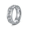 Titanium steel spinner ring with double wave chain inlay and polished silver finish - US 7 / Silver Ring + Silver Gear