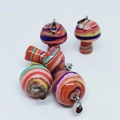 Mini mushroom natural stone pendants with colorful stripes and silver metal clasps - Synthetic Colorful Stone