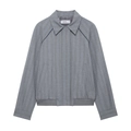 Women's college style grey striped flight jacket with collar and zip closure - XS / Gray