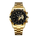 Montre sport pour homme étanche avec bracelet métal doré et cadran noir dateur - Cadran Noir Lunette Noire Bracelet Or