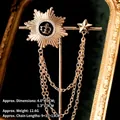 Spilla a medaglia vintage con stella corona dorata e catene a strati con strass - Stile Medaglia Stella Corona (TL24045)