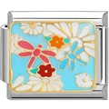 Sky blue enamel square charm with dragonfly and floral motif for DIY bracelets - 0091-colored Dragonfly