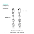 Technical drawing of S925 sterling silver moissanite earrings with precise dimensions - E13916 Moissanite Three-Stone Hoop / 2ct+1ct+0.5ct