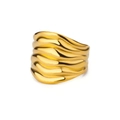 Polished gold layered wave ring featuring a thick tiered water ripple stacked design - JZ6104G Water Ripple Stacking / Gold