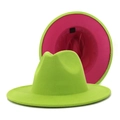 Stylish fluorescent green and fuchsia pink double-sided wool felt fedora jazz hat - M (56-58cm) / Green Outer Pink Inner