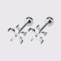 Silver flower stud earrings with marquise cubic zirconia and screw ball backs - Silver Five-Petal Flower