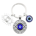 Blue Evil Eye keychain featuring silver alloy pendant with detailed glass eye pattern - Decorative Textured Eye (7)