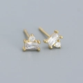 Elegant gold sterling silver square and round zircon stud earrings for women - Gold Color (White Zirconia)