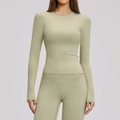 Slim fit brushed long sleeve yoga set in light sage green with high waist leggings - Moss Green