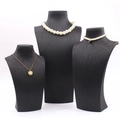 Three-piece black brushed leather necklace display stands in tiered portrait mannequin style - L-Shape Black - Small 3-Piece Set / 12.5*23cm
