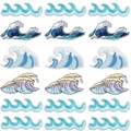 Set van 18 geborduurde zeegolf patches in verschillende blauwe en paarse kleuren - Hoofdafbeelding Golfcombinatie / Borduurwerk Patch Set