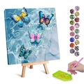 DIY diamond painting kit with colorful butterflies on a mini wooden easel and tools - Blue Water Ripples Four Butterflies (14) / 20x30cm