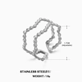 Adjustable silver stainless steel double layer beaded open ring with 18K plating - Adjustable Open / Steel