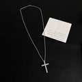 Collana con croce in acciaio al titanio argento con catena lucida su pelle nera - Collana a Croce in Acciaio al Titanio N-49 / Argento