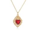 Collana vintage placcata oro con pendente a cuore rosso e pietre in zircone bianco - Cuore Rosso Traforato Retrò