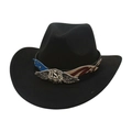 Cappello da cowboy nero classico con emblema della bandiera USA e stelle sulla fascia - Nero
