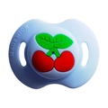Funny baby pacifier in light blue silicone featuring a 3D red cherry relief design - Cherry Pacifier / Blue