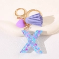 Purple heart tassel keychain with resin letter X and glitter charms for bags - Letter X