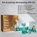 7-piece pet grooming gift set with eye wipes and cleaning foam in a premium gold box - Pet Grooming Gift Set