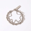 Detail view of layered stainless steel Cuban chain bracelet with smooth metal tag pendant - Polished Tag Double Layer Mixed Chain (NB-B1084)