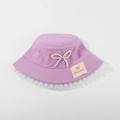Purple kids bucket hat with pearl bow and white lace trim detail in cotton fabric - CM8005 Pearl Lace Series / Purple