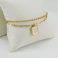 Pulsera de doble capa de acero inoxidable dorado con eslabones y colgante de letra U - Letra U
