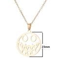 Vintage gold sunflower sweater chain with a 23mm hollow smiley face pendant necklace - Skeleton Smile Style (793 Gold)
