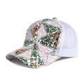 Women's mesh baseball cap with gold and green sequins in a geometric triangle pattern - Adjustable / White