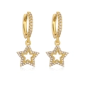 Detailed close-up of hollow star earrings in gold plating with sparkling cubic zirconia - Gold Five-pointed Star