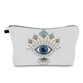 Detailed close-up of white canvas makeup bag featuring golden and blue evil eye embroidery - 58-White Ethnic Embroidered Eye