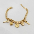18K gold plated stainless steel heart and key charm bracelet with layered chains - Heart Lock and Key Pendants Style (ZYG261)