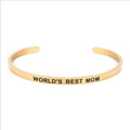 Golden stainless steel C-shape bracelet with WORLD'S BEST MOM engraved message - World's best mom