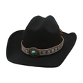 Western black felt cowboy hat with ethnic turquoise band for leisure holiday style - One Size / Black (Turquoise)
