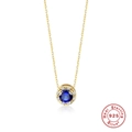 Collana in argento sterling 925 con ciondolo a zaffiro blu tondo e finitura oro - Oro #1 Blu (Rotondo Zirconia Blu)