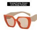 Lunettes de soleil polygonales avec monture orange, verres bruns et branches blanches - Monture orange vif, branche blanche - Verre thé