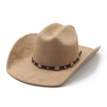 Classic camel faux suede cowboy hat with sunflower rivets on a wide-brimmed fedora - M (56-58cm) / Camel