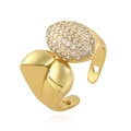 Irregular 18K gold-plated open ring with pave-set zircon and heart details - Adjustable Open / Asymmetric Heart Style / Gold